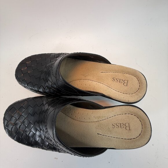 BASS Woven Clogs Black Slip On Leather Upper Size 5M Womens Round Toe - Picture 4 of 10